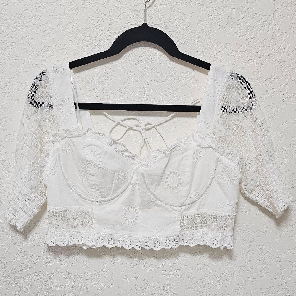 Altar'd State White Crop Top Boho Eyelet  XL